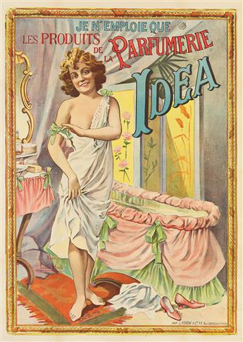 D'APRÈS PAOLO HENRI (DATES UNKNOWN). LES PRODUITS DE LA PARFUMERIE IDEA. Circa 1900. 55½x39½ inches, 141x100¼ cm. L. Revon, Paris.               